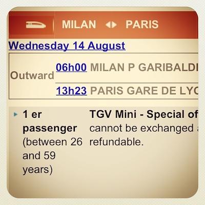 Biglietto TGV Milano - Paris